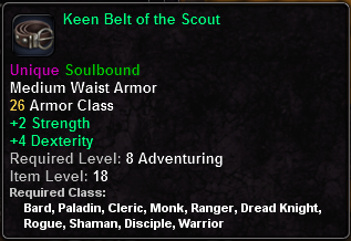 In-game tooltip for Keen Belt of the Scout