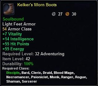 In-game tooltip for Kelkers Worn Boots