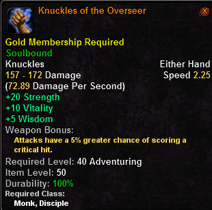 In-game tooltip for Knuckles of the Overseer