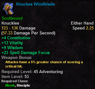 In-game tooltip for Knuckles Windblade