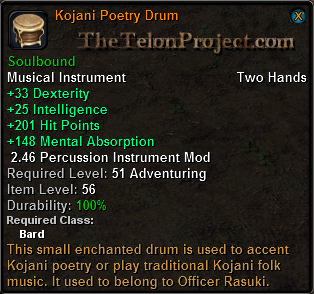 In-game tooltip for Kojani Poetry Drum