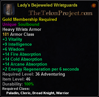 In-game tooltip for Lady's Bejeweled Wristguards