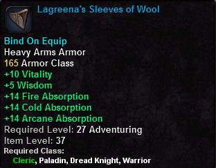 In-game tooltip for Lagreena s Sleeves of Wool