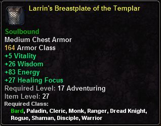 In-game tooltip for Larrin's Breastplate Of The Templar