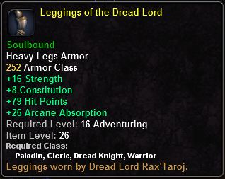 In-game tooltip for Leggings Of The Dread Lord