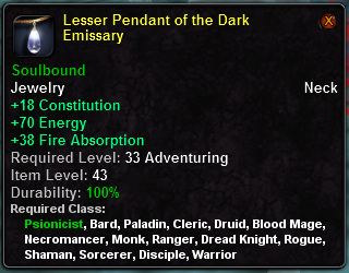 In-game tooltip for Lesser Pendant of the Dark Emissary