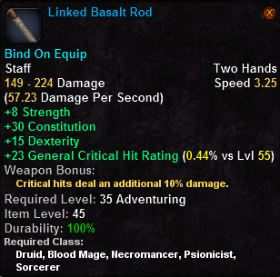 In-game tooltip for Linked Basalt Rod