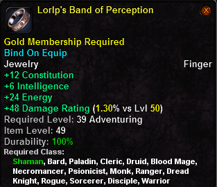 In-game tooltip for Lorlp's Band of Perception