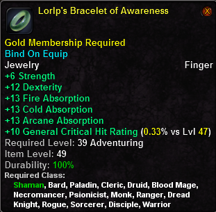 In-game tooltip for Lorlp's Bracelet of Awareness