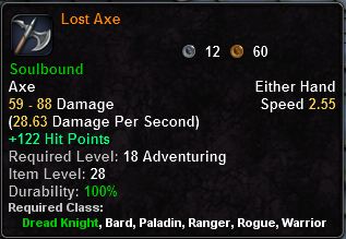 In-game tooltip for Lost Axe
