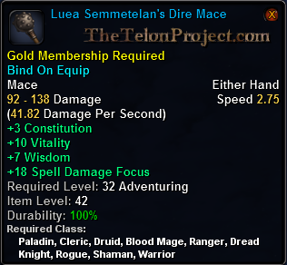 In-game tooltip for Luea Semmetelan s Dire Mace