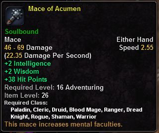 In-game tooltip for Mace of Acumen