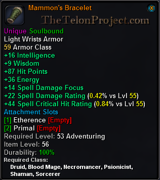 In-game tooltip for Mammon's Bracelet
