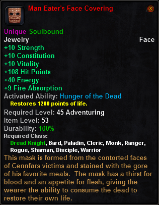 In-game tooltip for Man Eater's Face Covering