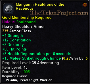 In-game tooltip for Manganin Pauldrons of the Ravenous