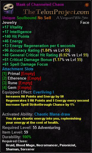 In-game tooltip for Mask of Channeled Chaos