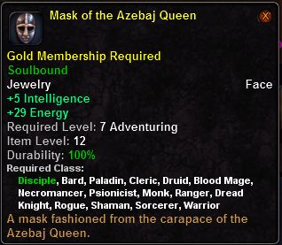 In-game tooltip for Mask Of The Azebaj Queen