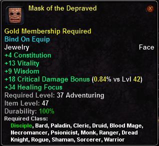 In-game tooltip for Mask of the Depraved