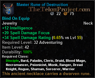 In-game tooltip for Master Rune Of Destruction