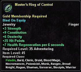 In-game tooltip for Masters Ring of Control