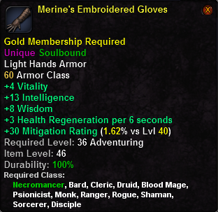 In-game tooltip for Merine's Embroidered Gloves