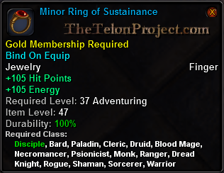 In-game tooltip for Minor Ring of Sustainance