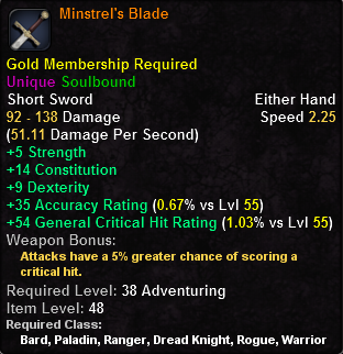 In-game tooltip for Minstrel s Blade