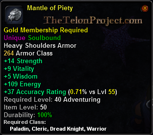 In-game tooltip for Mnatle of Piety