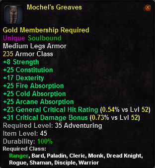 In-game tooltip for Mochel's Greaves