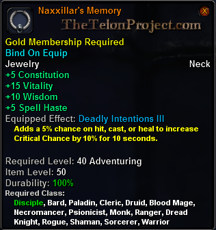 In-game tooltip for Naxxillar's Memory