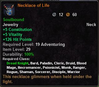 In-game tooltip for Necklace Of Life