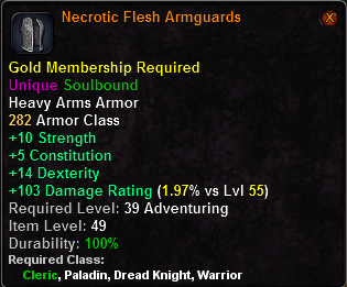 In-game tooltip for Necrotic Flesh Armguards