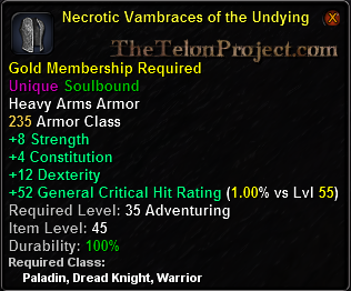 In-game tooltip for Necrotic Vambraces of the Undying