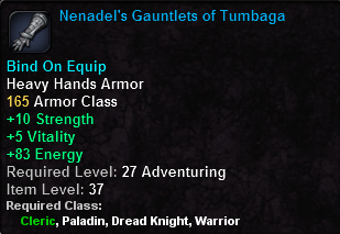 In-game tooltip for Nenadel's Gauntlets of Tumbaga