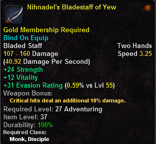 In-game tooltip for Nihnadel's Bladestaff of Yew