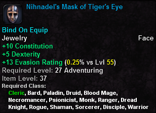 In-game tooltip for Nihnadel's Mask of Tiger's Eye