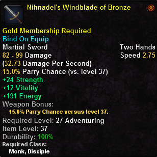 In-game tooltip for Nihnadel's Windblade of Bronze