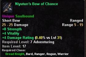 In-game tooltip for Niyuturrs Bow of Chance