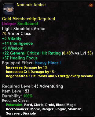 In-game tooltip for Nomads Amice