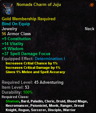 In-game tooltip for Nomads Charm of Juju