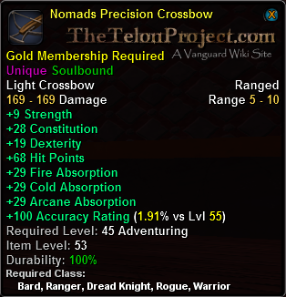 In-game tooltip for Nomads Precision Crossbow