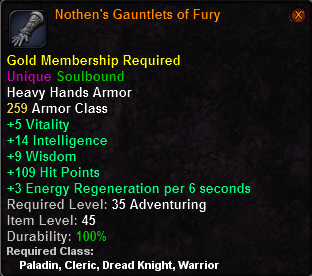 In-game tooltip for Nothen s Gauntlets of Fury