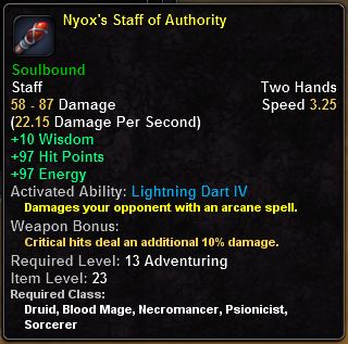 In-game tooltip for Nyox's Staff Of Authority