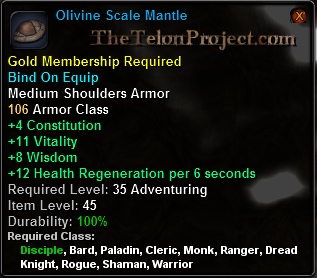 In-game tooltip for Olivine Scale Mantle