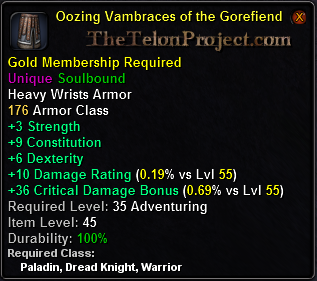 In-game tooltip for Oozing Vambraces of the Gorefiend