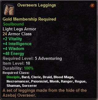 In-game tooltip for Overseer's Leggings
