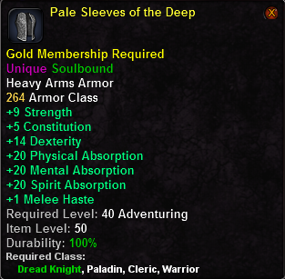 In-game tooltip for Pale Sleeves of the Deep