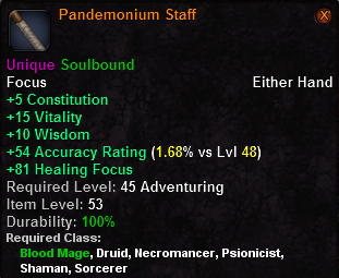 In-game tooltip for Pandemonium Staff