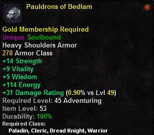 In-game tooltip for Pauldrons of Bedlam