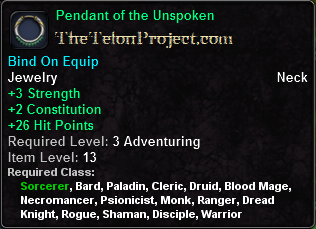 In-game tooltip for Pendant of the Unspoken
